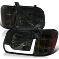 Spec-D Tuning Chrome Housing Smoke Lens LED Switchback Headlights + Corner Lights Compatible with 2005-2006 Toyota Tundra, Left + Right Pair Headlamp Assembly