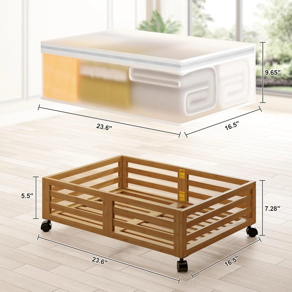 Under Bed Storage Containers with Wheels, Bamboo Wood, 2 Pack O88203