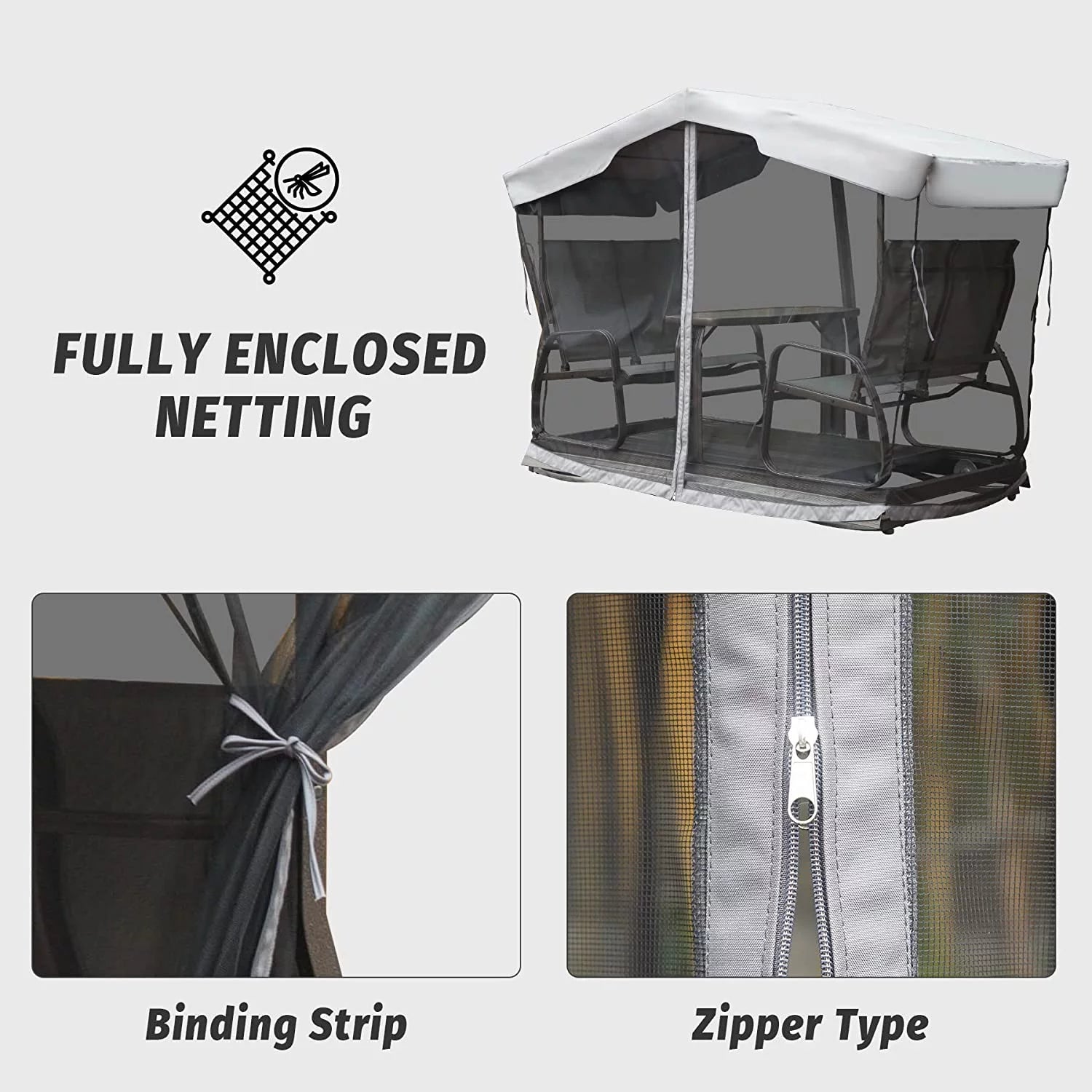Outdoor Glider Bench with Canopy, 4-Seat Patio Swing Chair T819