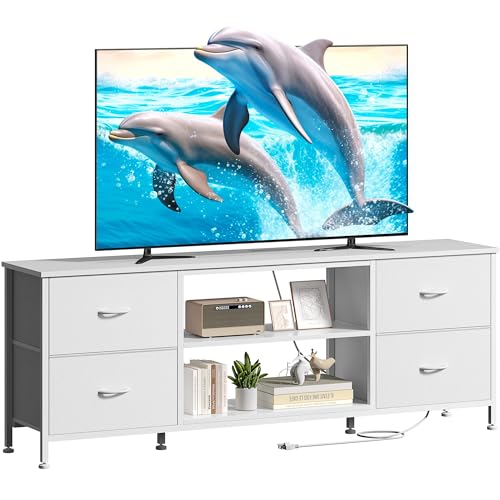 TV Stand with 4 Fabric Drawers and Open Shelves for 50" TV, Black Wood Veins I88170