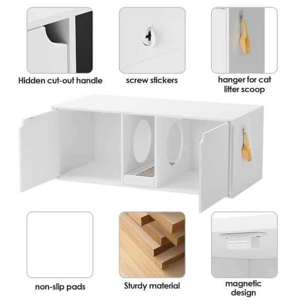 White Wood Side End Table Cat Litter Box with Double Room B884