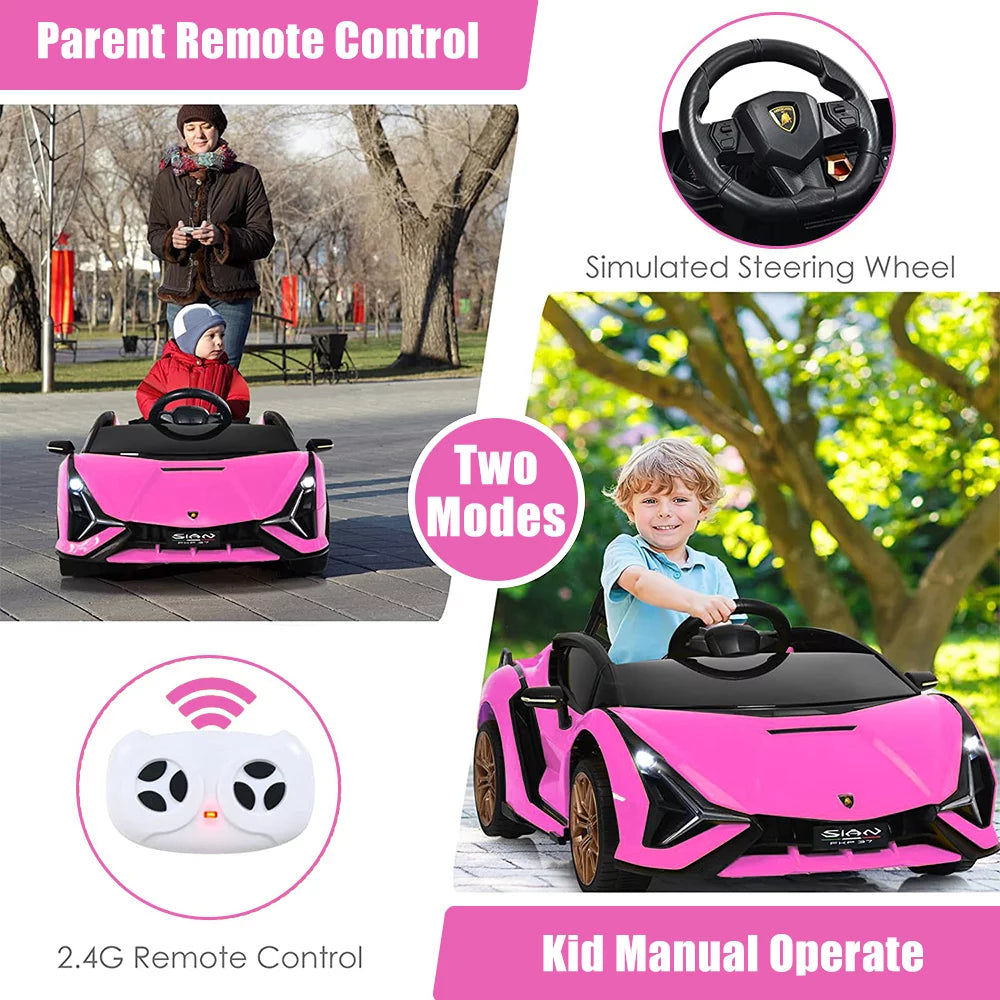 Pink Ride On Sports Car with Remote Control, 12V Electric Battery Powered Toy for Kids P8161