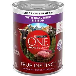 Purina ONE SmartBlend True Instinct Classic Ground Real Beef &amp; Bison Grain-Free Wet Dog Food, 13-oz can, case of 12 - Pet Supplies online store