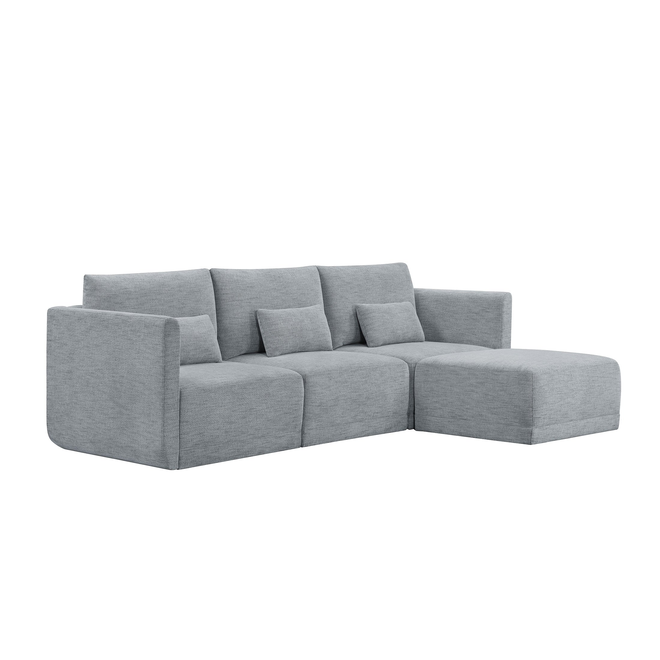 Modular Sectional Sofa with Ottoman, Gray Fabric C1383