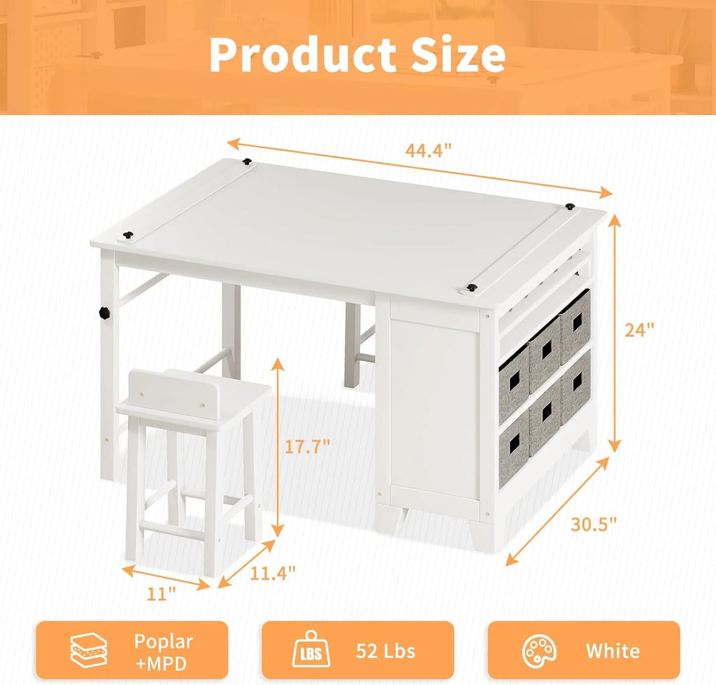 Kids Art Table and Chair Set with Storage Shelves and Paper Roll G84422