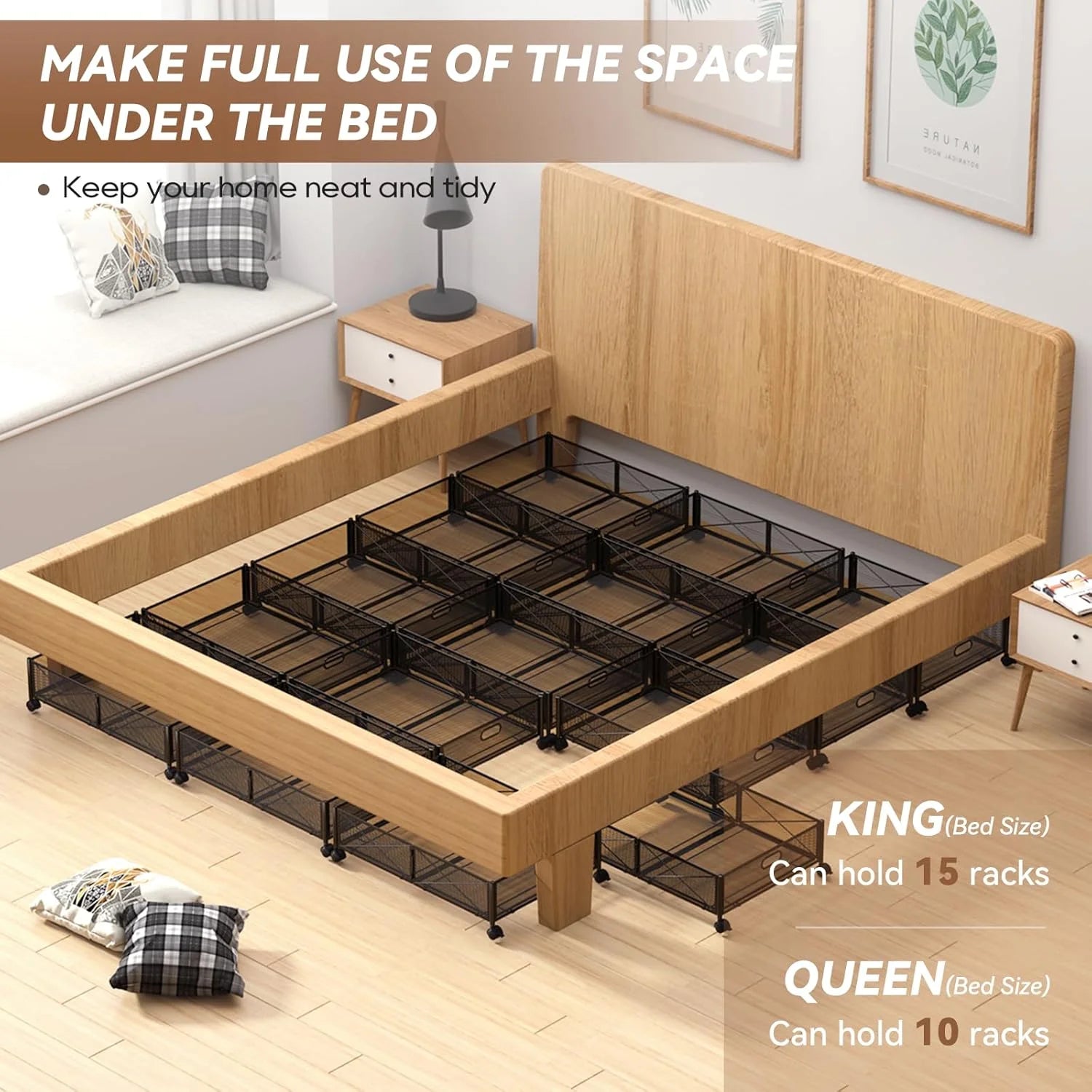 Under Bed Storage Containers with Wheels, Shoe Organizer Drawer, Metal Storage for Clothes Shoes Blankets V749978