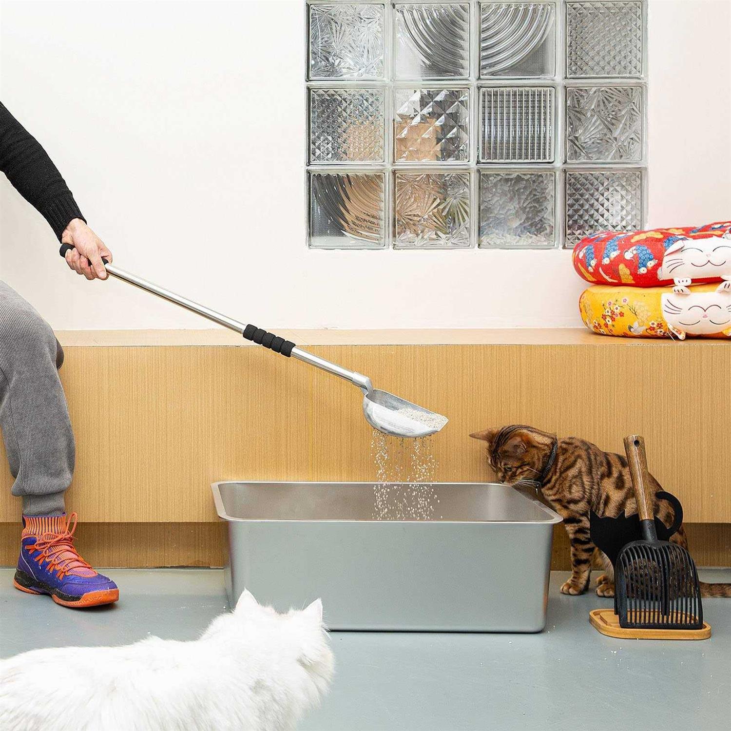 Metal Cat Litter Scoop with Long Handle, Detachable Stainless Steel Sifter P75405