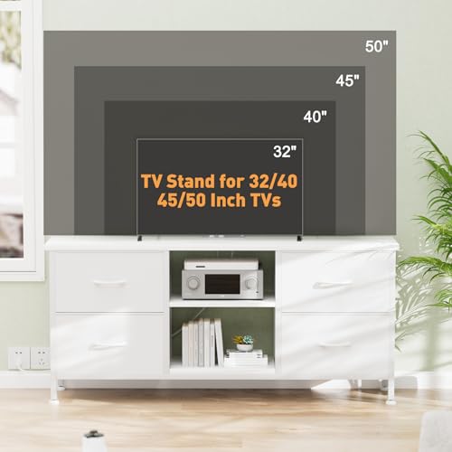 TV Stand with 4 Fabric Drawers and Open Shelves for 50" TV, Black Wood Veins I88170