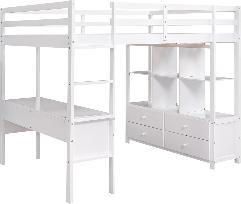 Full Loft Bed with Built-in Desk and Storage Shelves Z5593