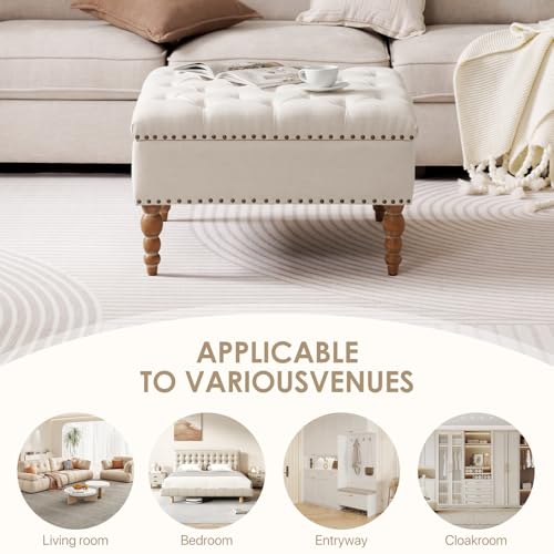 Large Square Ottoman Coffee Table with Storage and Solid Wood Shelf Z39627