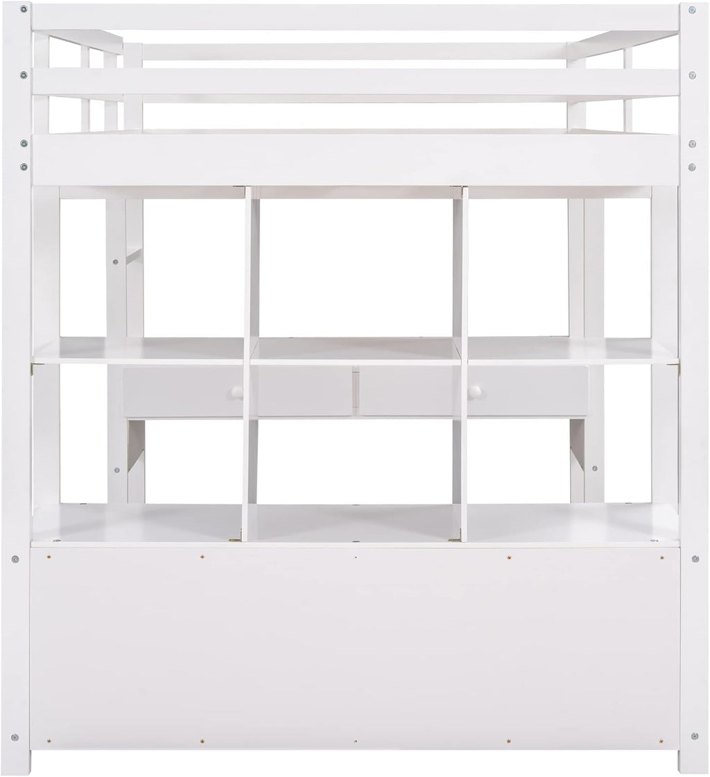Full Loft Bed with Built-in Desk and Storage Shelves Z5593