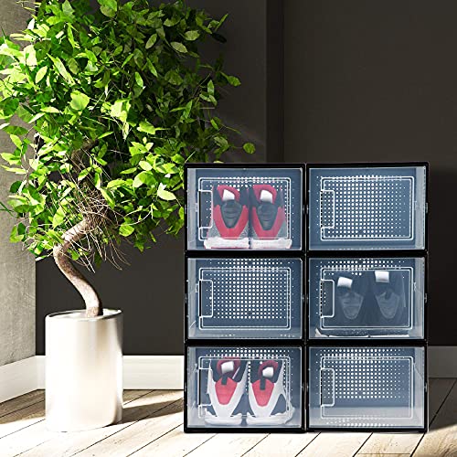 Shoe Storage Boxes 6 Pack, Clear Plastic Stackable, Large Y3472