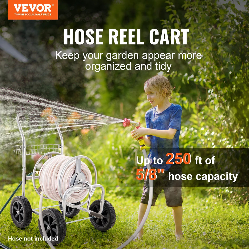 Hose Reel Cart with Wheels, Metal, Holds 250 ft of 5/8" Hose E917384