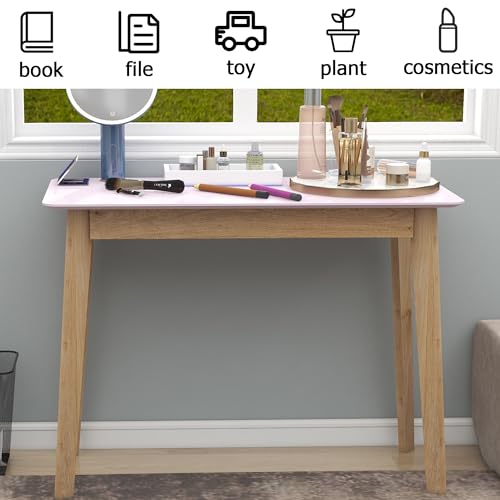 Pink Vanity Desk with Solid Wood Legs for Small Spaces K591662