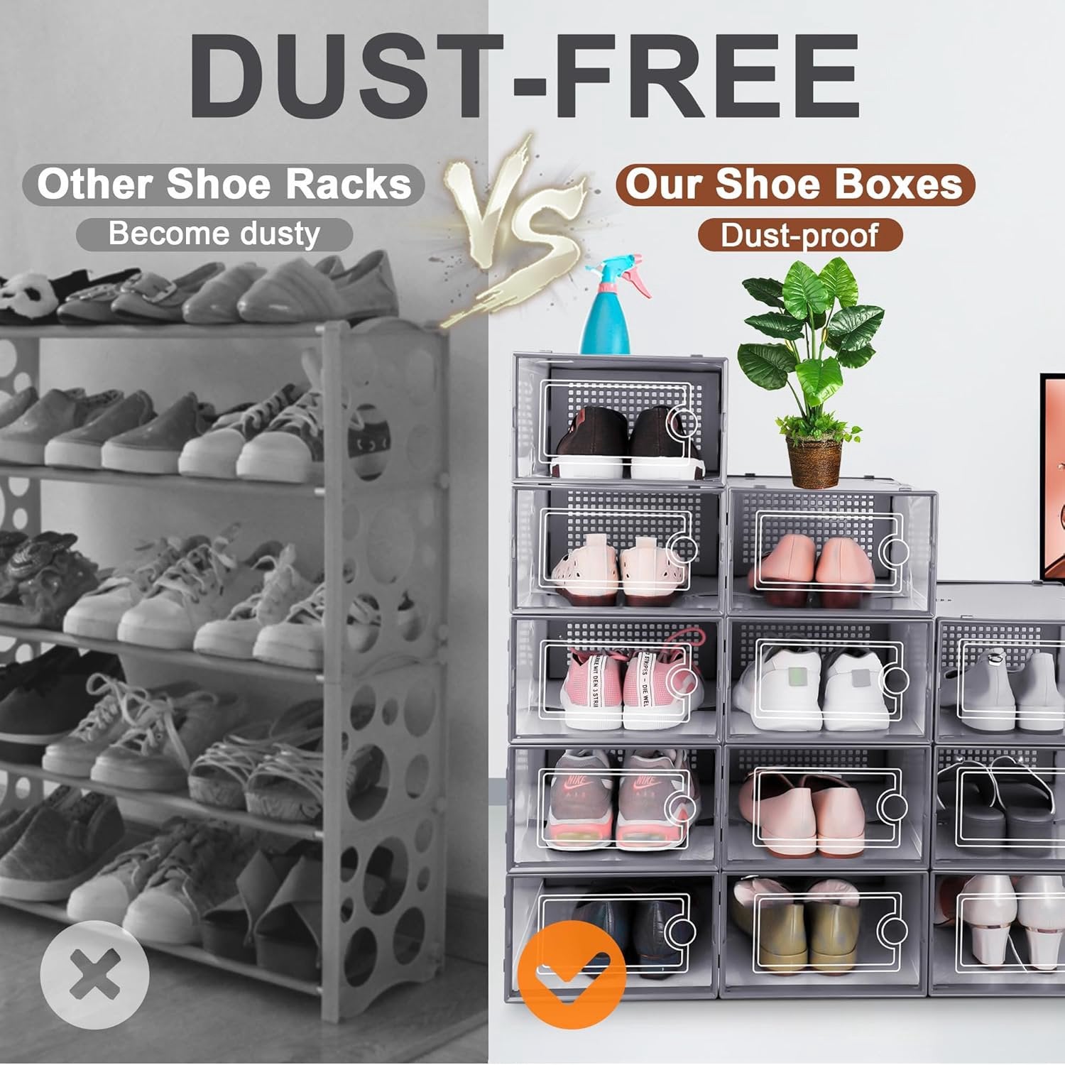 Clear Plastic Stackable Shoe Storage Boxes with Lids, 12 Pack S97144