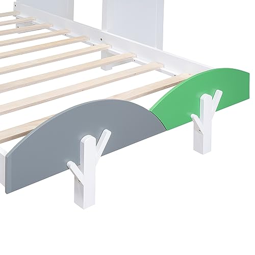 House-Shaped Twin Size Platform Bed with Windmill and Flower Decor G54063