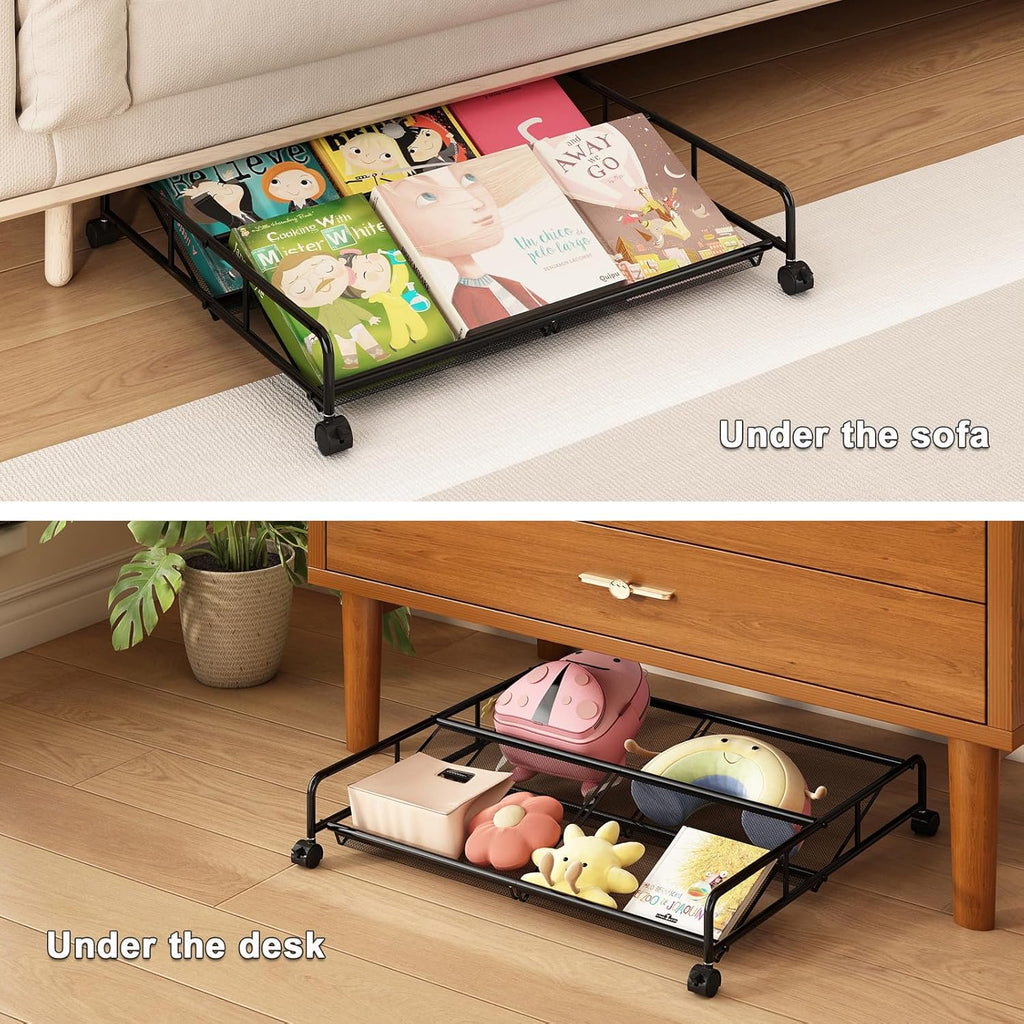Under Bed Shoe Storage Organizer, 2 Pack Metal Mesh with Wheels Z2544