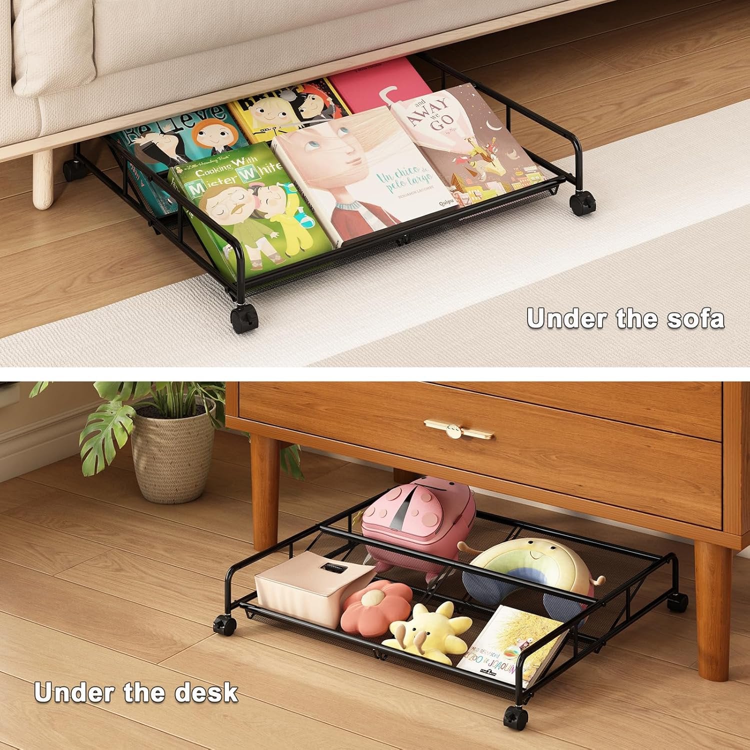 Under Bed Shoe Storage Organizer, 2 Pack Metal Mesh with Wheels Z2544