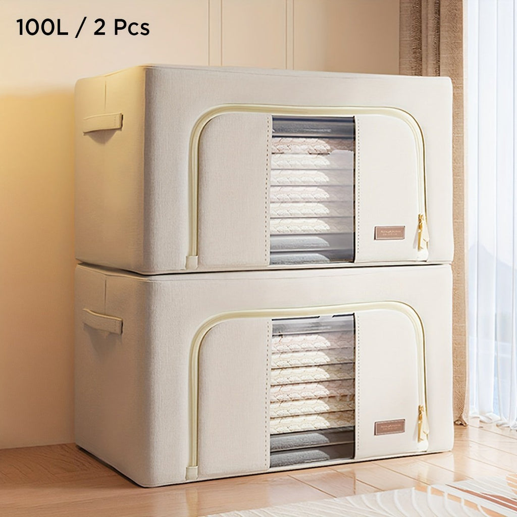 Steel Frame Storage Bins with Clear Window, Foldable Stackable, 2-Pack U5921