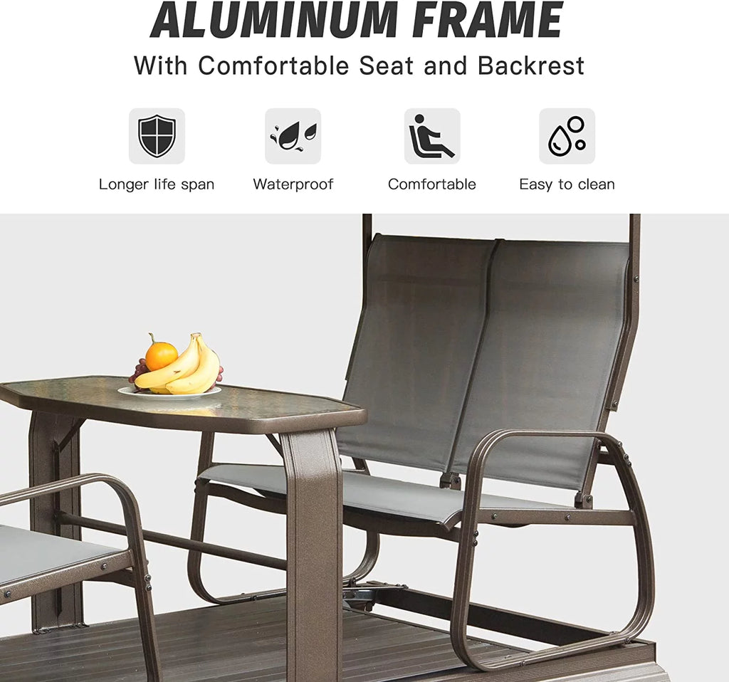Outdoor Glider Bench with Canopy, 4-Seat Patio Swing Chair T819