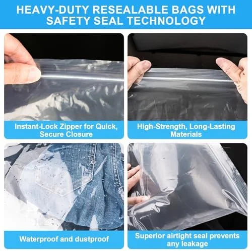 5 Gallon Plastic Storage Bags (10 Pack) - Resealable Clear Zipper Bags for Clothes, Travel & Moving F1452