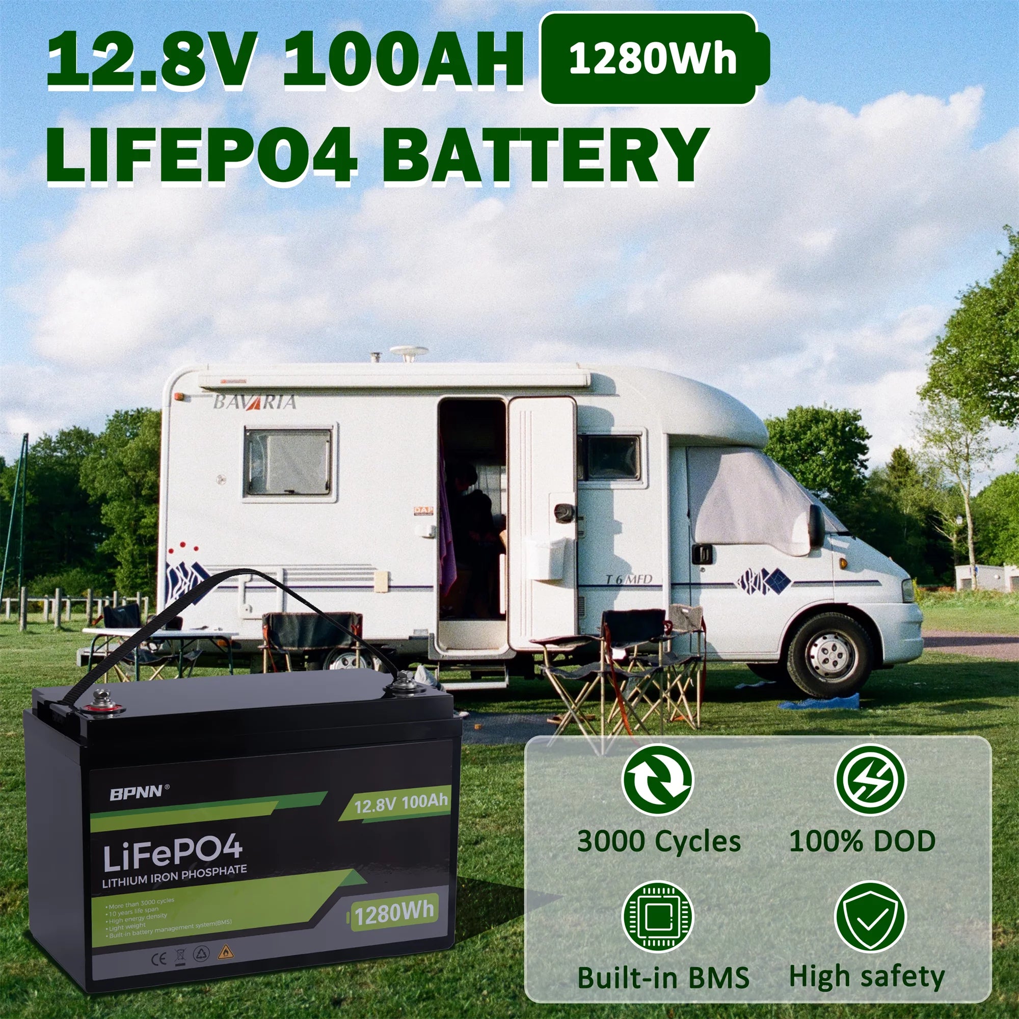 12V 100Ah LiFePO4 Battery for RV Solar Home Backup Q201178