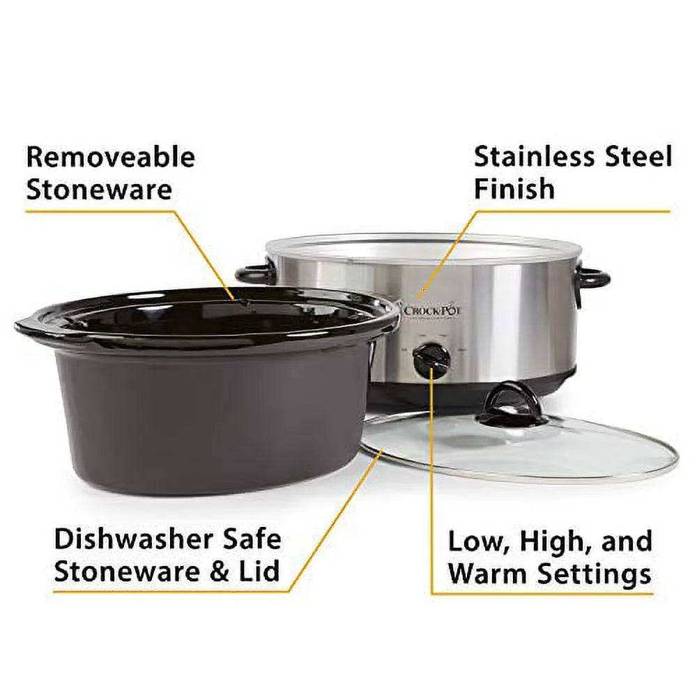 7 Quart Oval Manual Slow Cooker, Stainless Steel Y725846