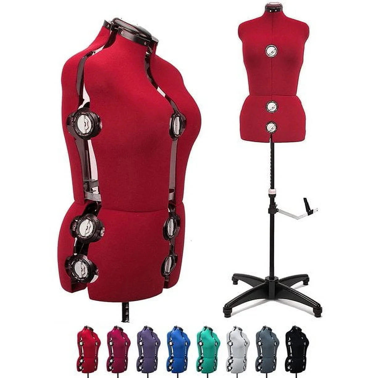 GEX 13 Dials Female Fabric Adjustable Mannequin Dress Form for Sewing, Mannequin Body Torso with Stand, Up to 70" Shoulder Height Red (Large)