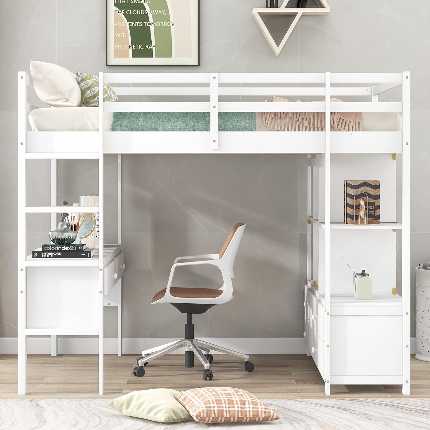 Full Loft Bed with Built-in Desk and Storage Shelves Z5593