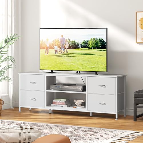 TV Stand with 4 Fabric Drawers and Open Shelves for 50" TV, Black Wood Veins I88170