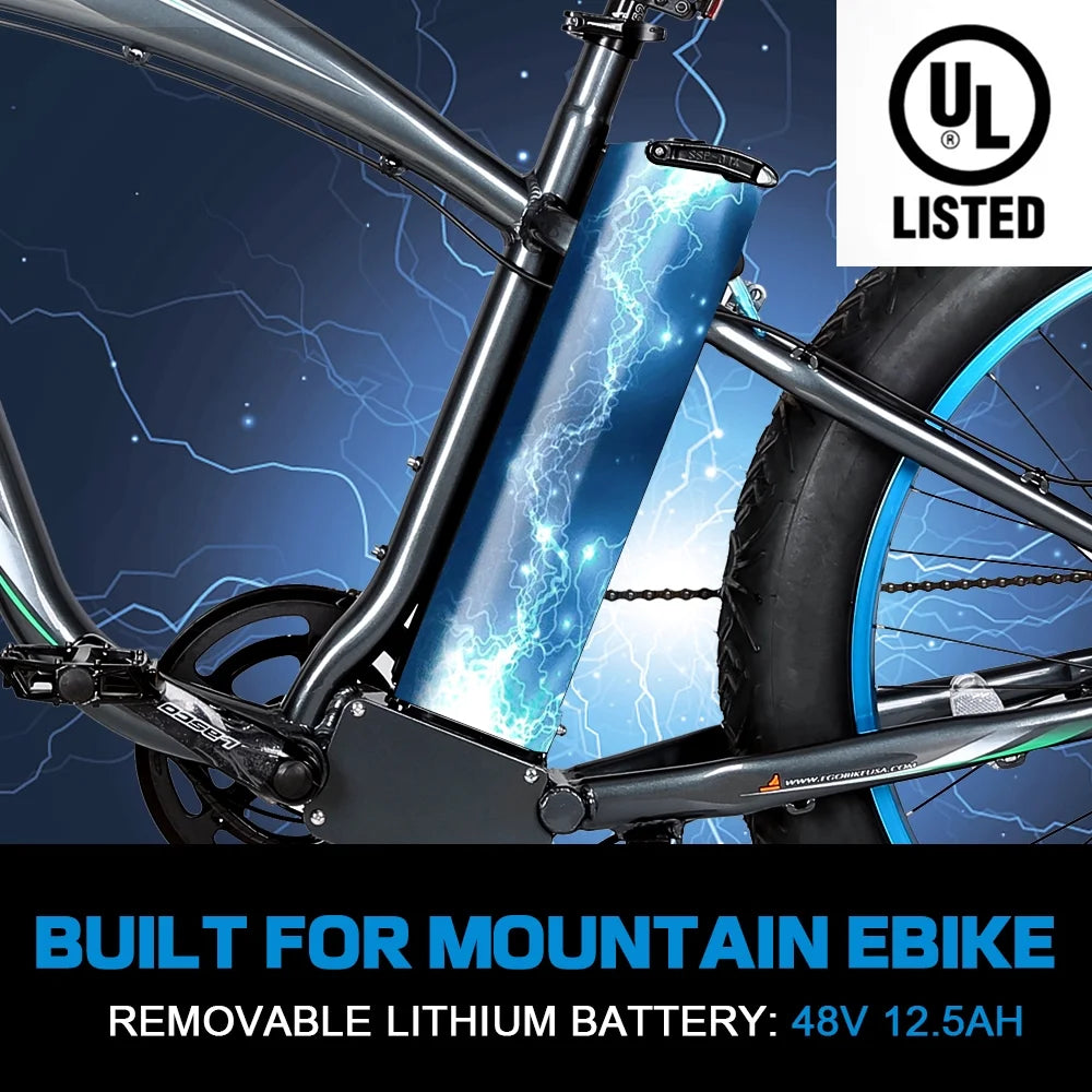 Electric Bike Fat Tire 26" Adults Aluminum Frame 750W Motor 48V 12.5AH C6861