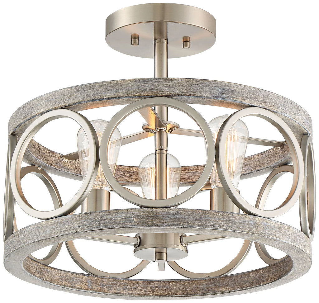 Rustic Farmhouse Semi Flush Mount Ceiling Light 16" Wide 3-Light LED W900