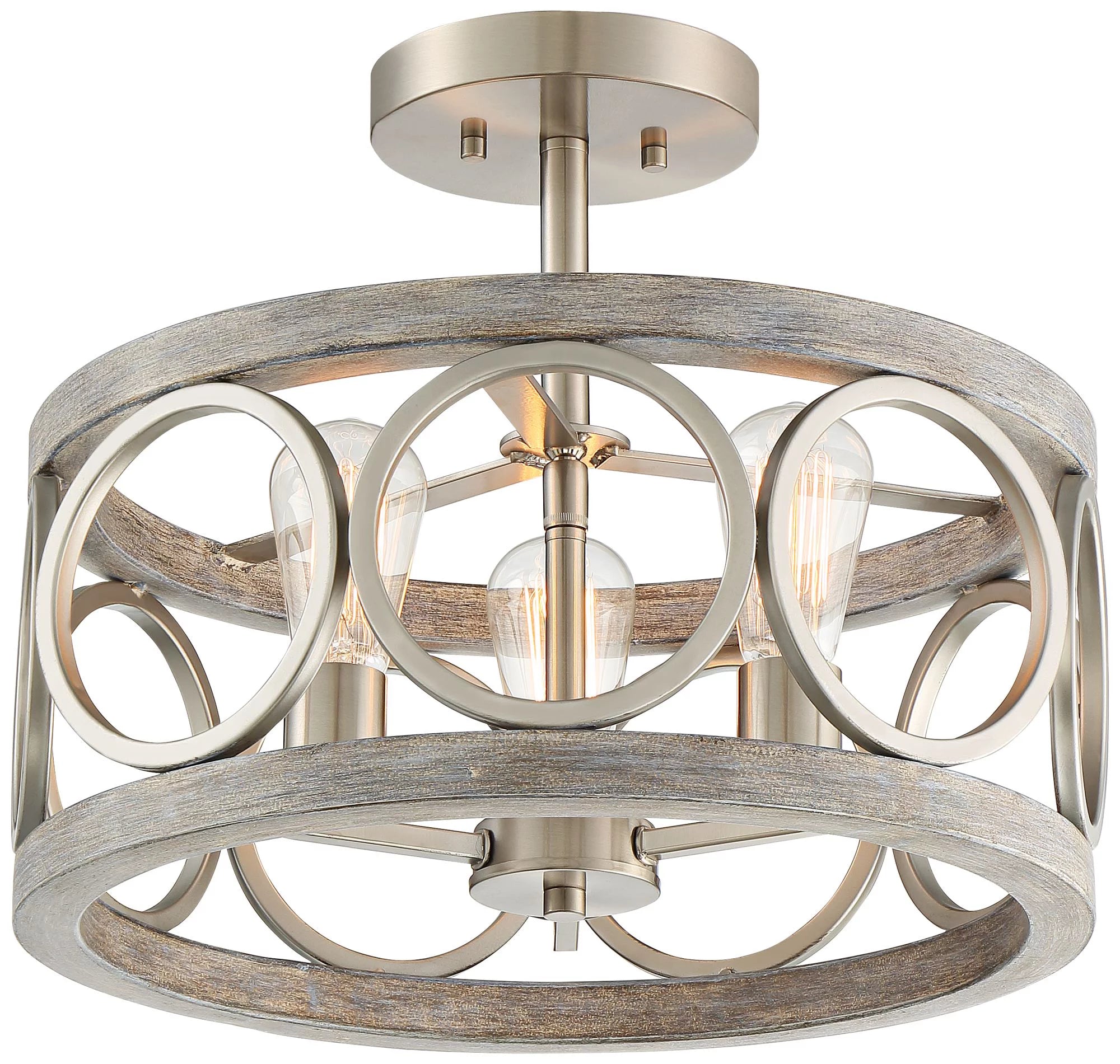 Rustic Farmhouse Semi Flush Mount Ceiling Light 16" Wide 3-Light LED W900