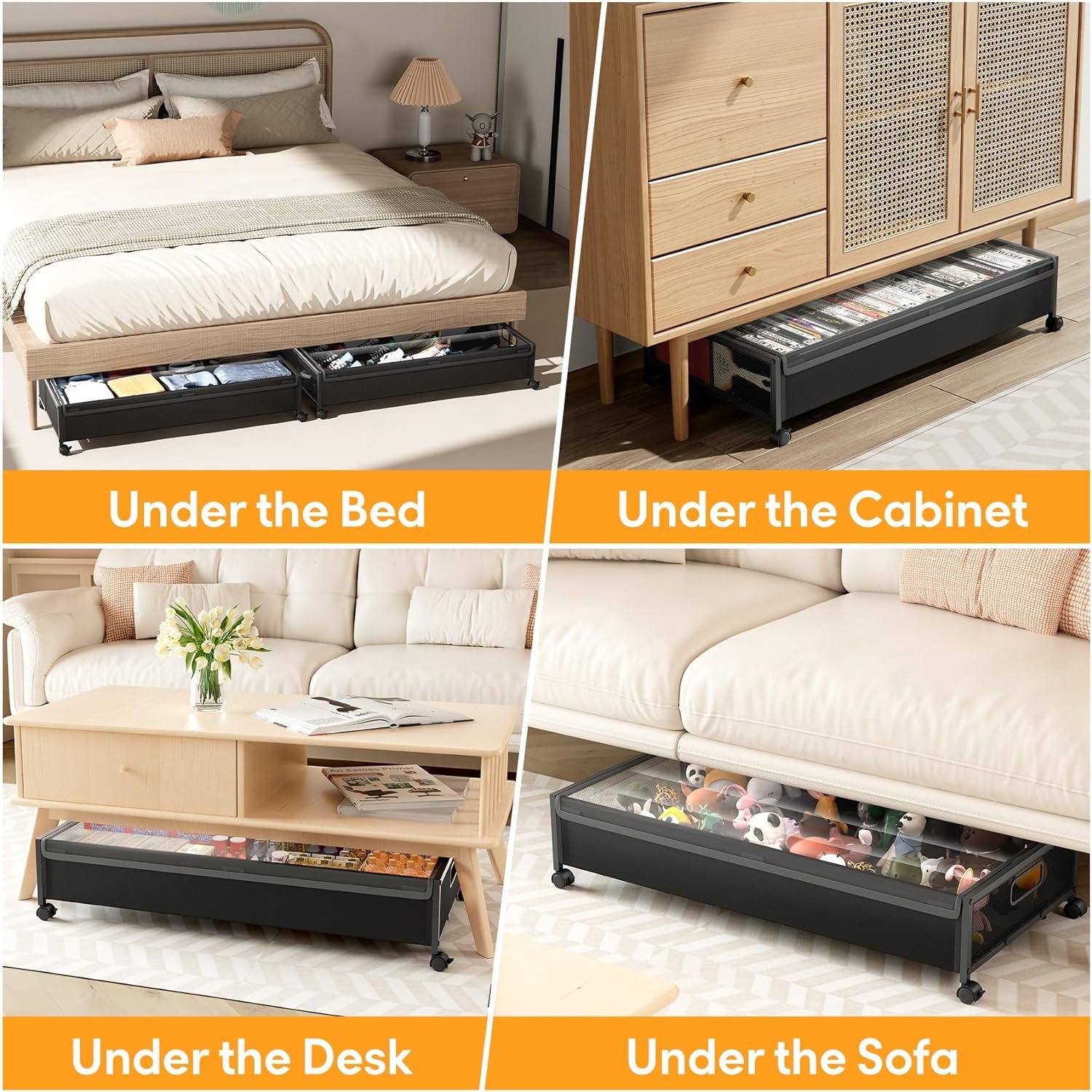 Under Bed Storage Containers with Wheels 2 Pack with Lid B8894