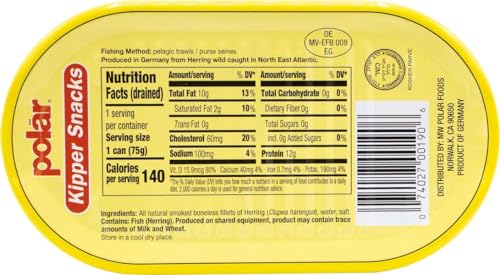 Smoked Herring Kipper Snacks, 3.53 oz Pack of 12, 90% Less Sodium, Ready to Eat P730