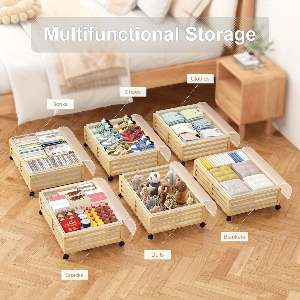 Bamboo Under-Bed Storage Bins with Wheels, 2-Pack E3624