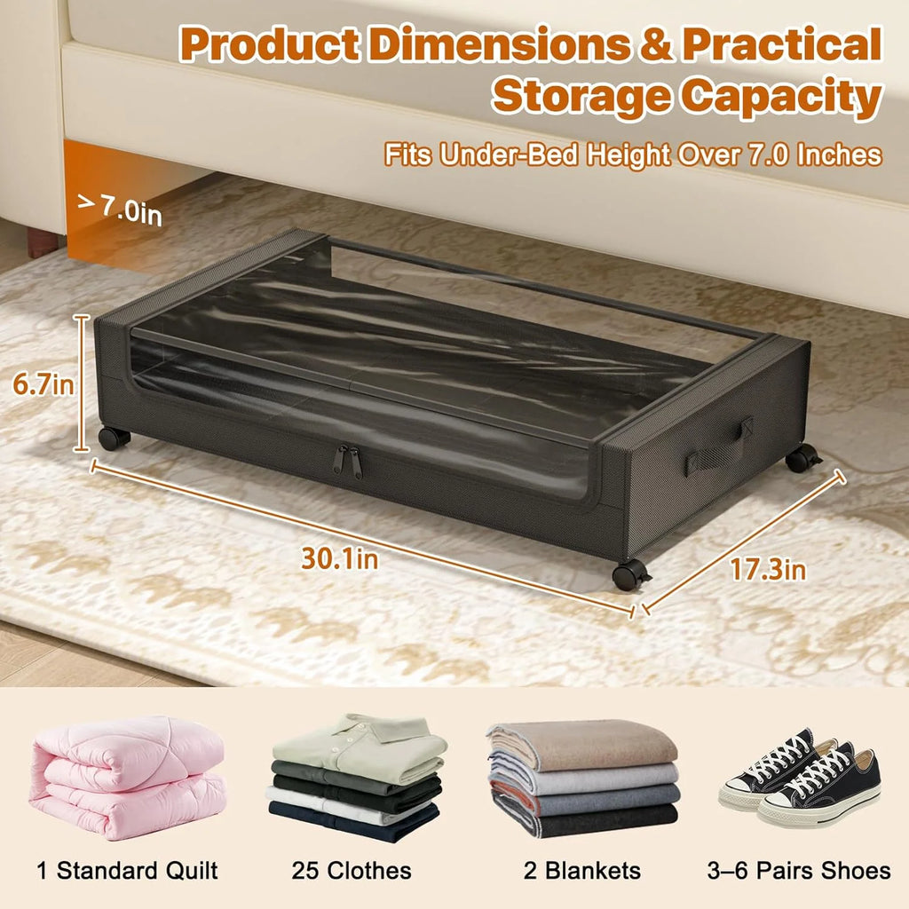 Under Bed Storage Containers with Wheels, 4 Pack, XXL 60L, Clear Lids W6827