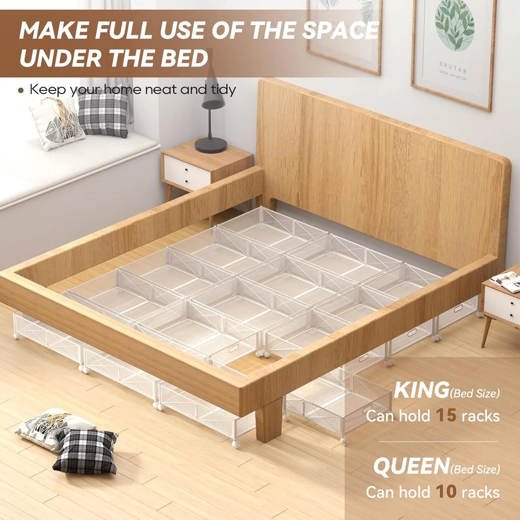 Under Bed Storage Containers with Wheels, Shoe Organizer Drawer, Metal Storage for Clothes Shoes Blankets T8760