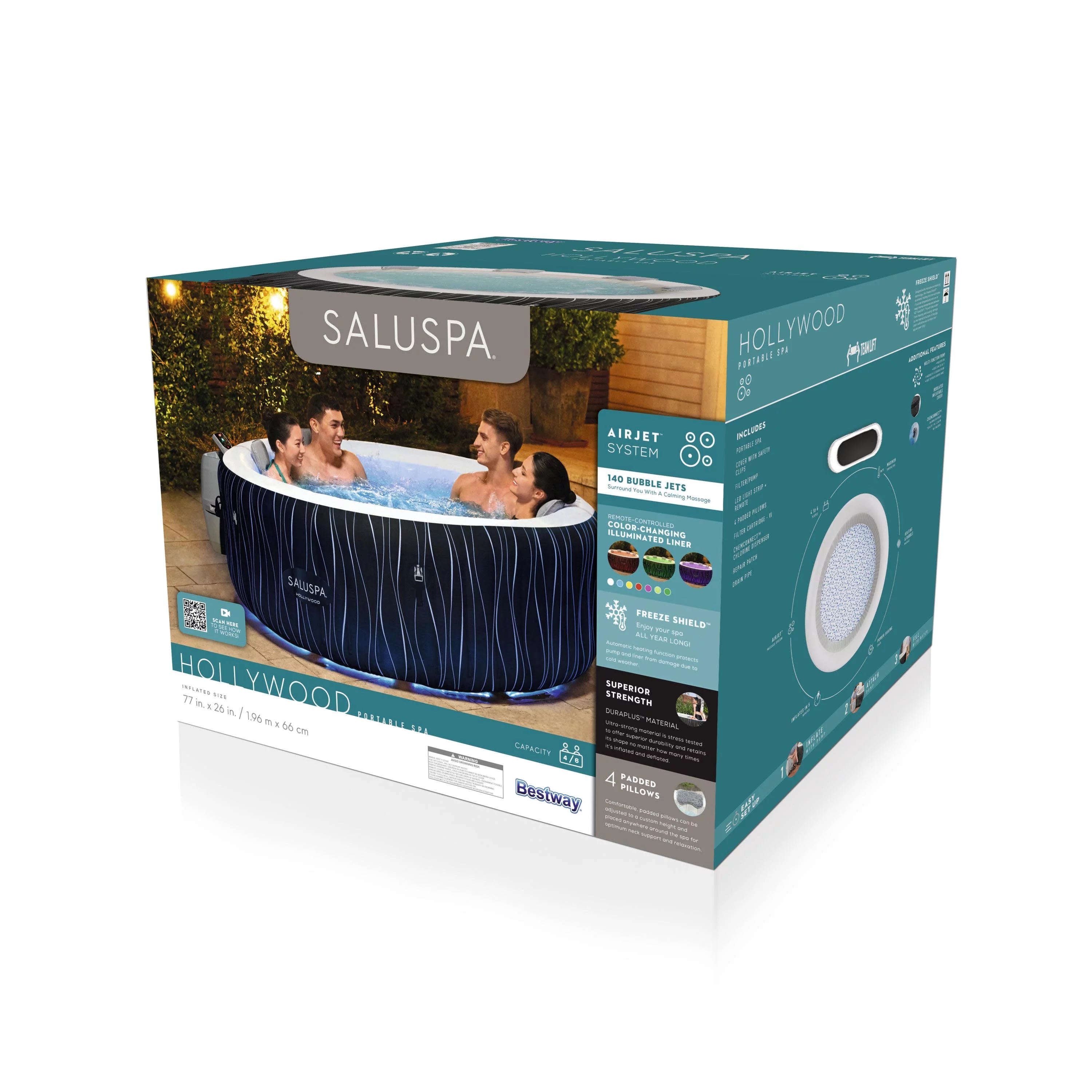 Inflatable Hot Tub with LED Lights, 104°F Max A613621