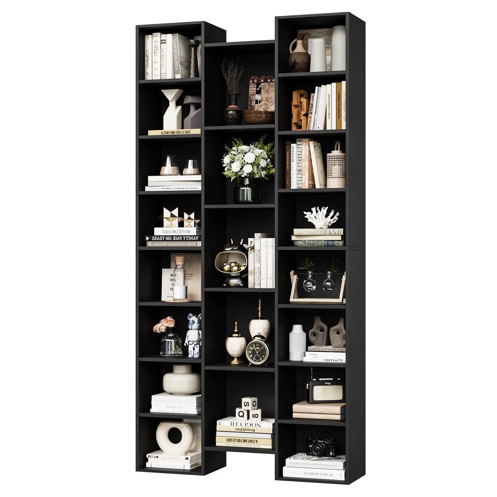 21-Cube Bookcase with Adjustable Shelves, Triple Width Storage Rack, Black R4388