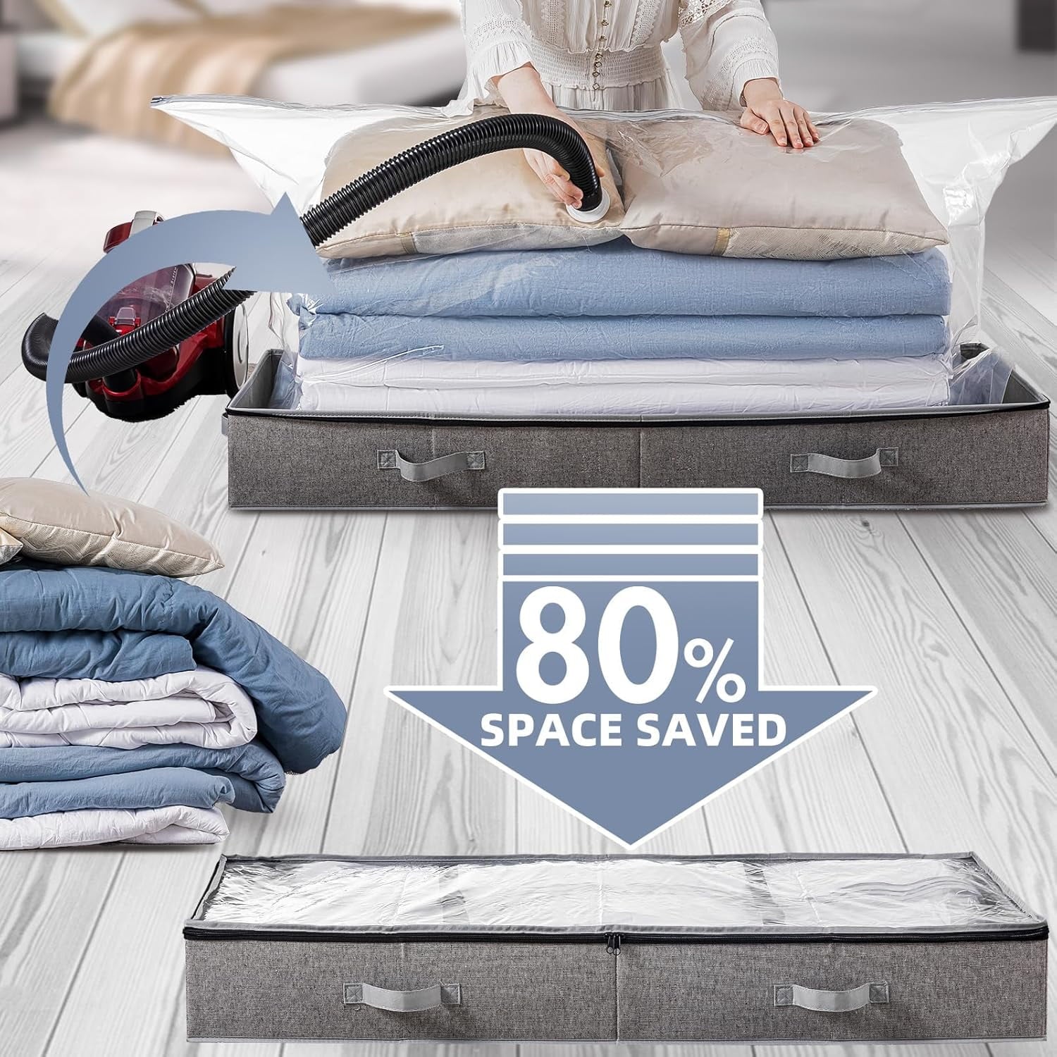 Under Bed Vacuum Storage Bags for Comforters and Blankets, Large Capacity Foldable U64346