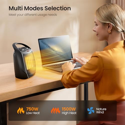 Small Electric Ceramic Space Heater with Adjustable Thermostat, 750W/1500W I76677
