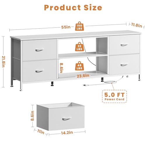 TV Stand with 4 Fabric Drawers and Open Shelves for 50" TV, Black Wood Veins I88170