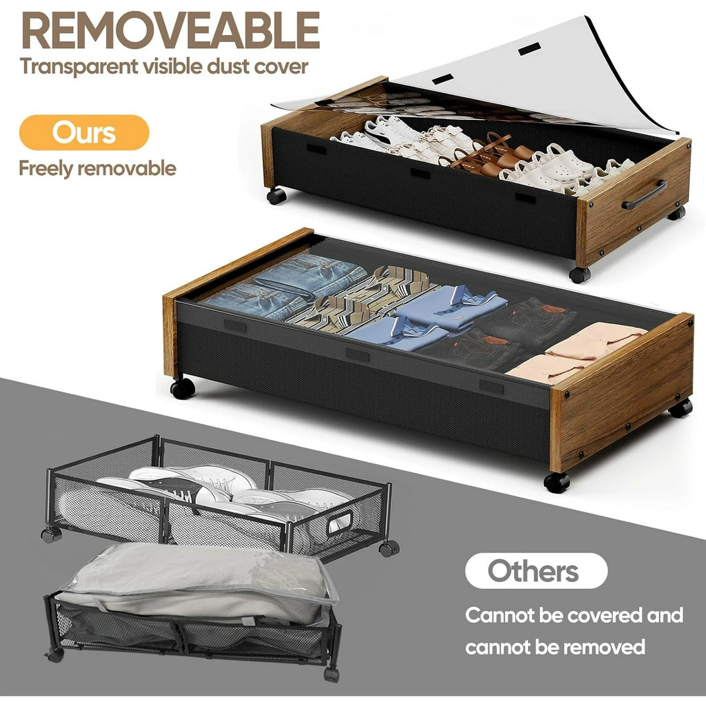 Under Bed Storage Bins with Wheels, 2 Pack, Removable Lid F871