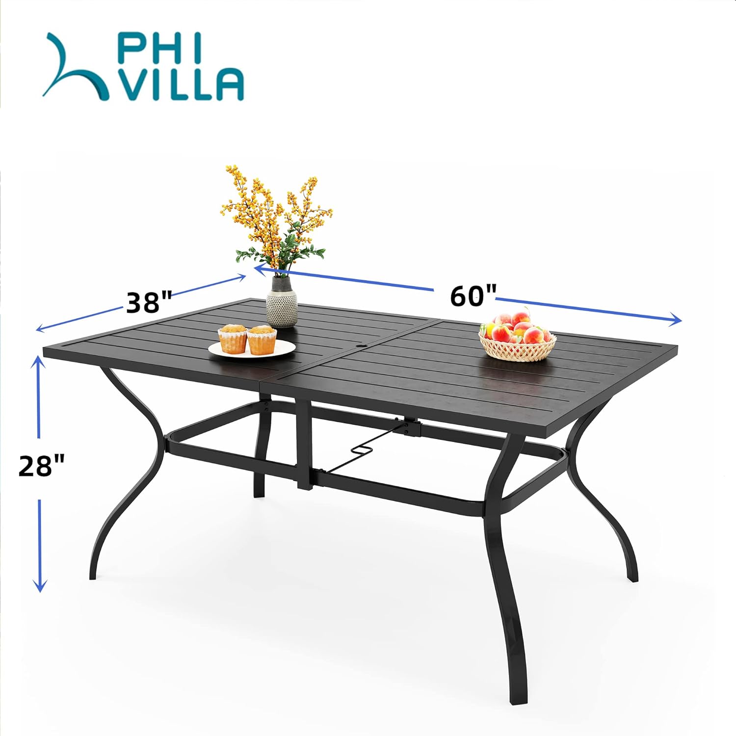 Patio Dining Table for 6, Weather-Resistant Rectangular, Black U9281