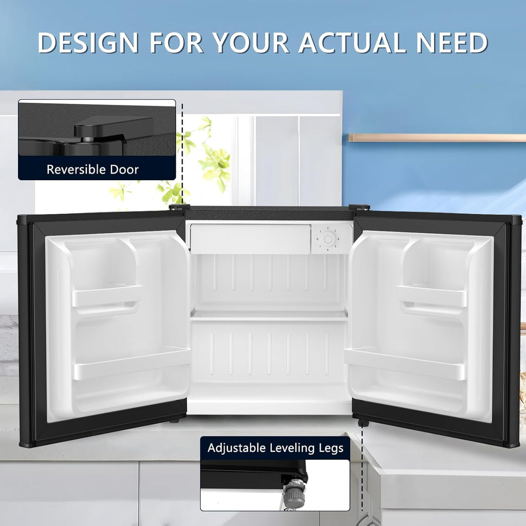 Mini Fridge with Freezer, 1.4 Cu. Ft Compact Refrigerator, Reversible Door, Black X416773