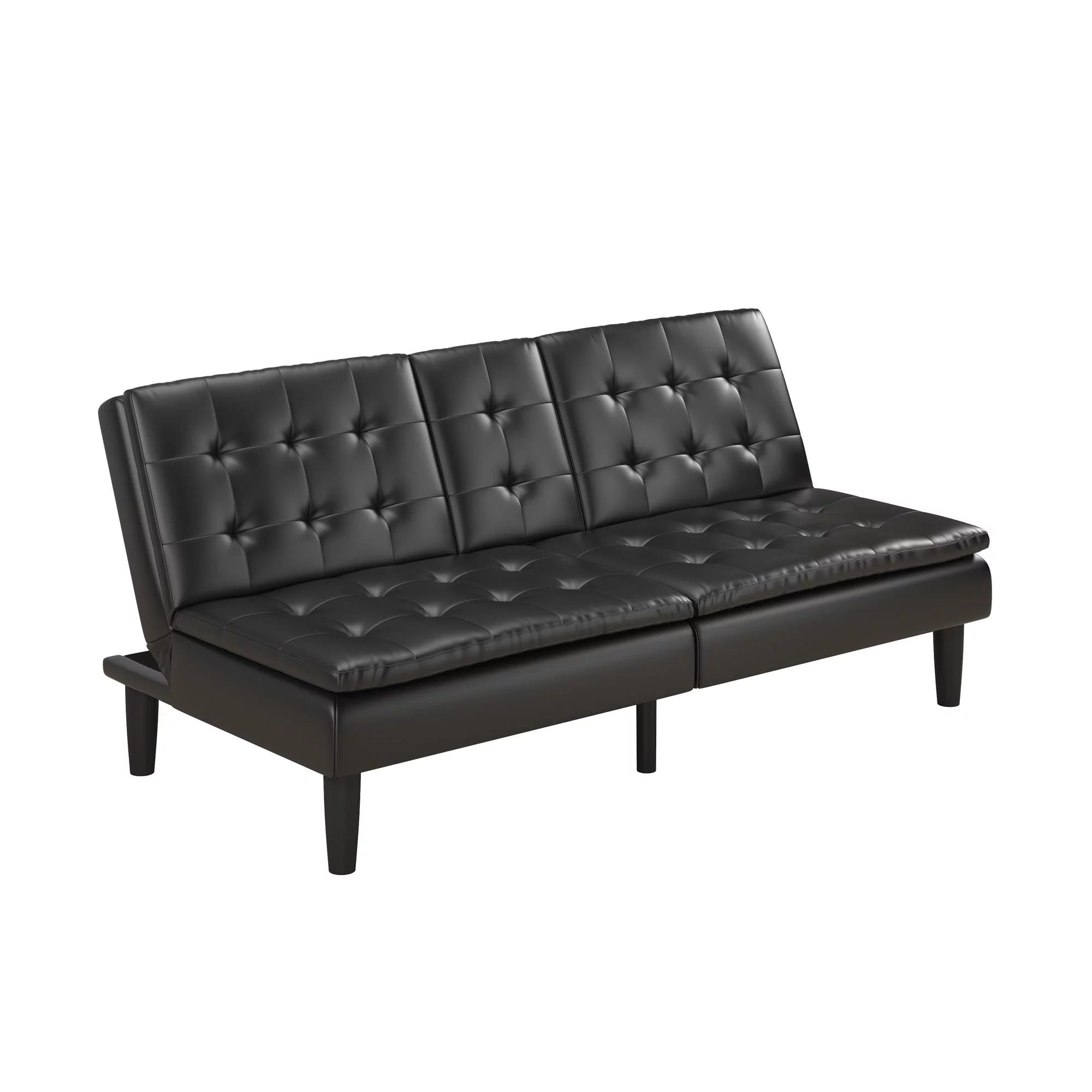 Memory Foam Futon with Cupholder and USB, Black Faux Leather Y2494
