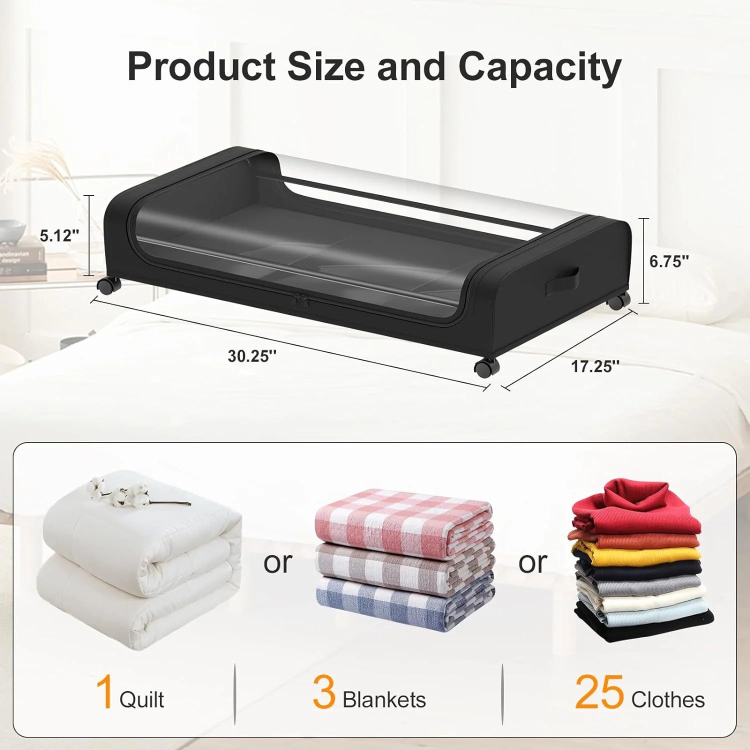 Under Bed Storage with Wheels 2 Pack, Large Rolling Containers with Lid B901