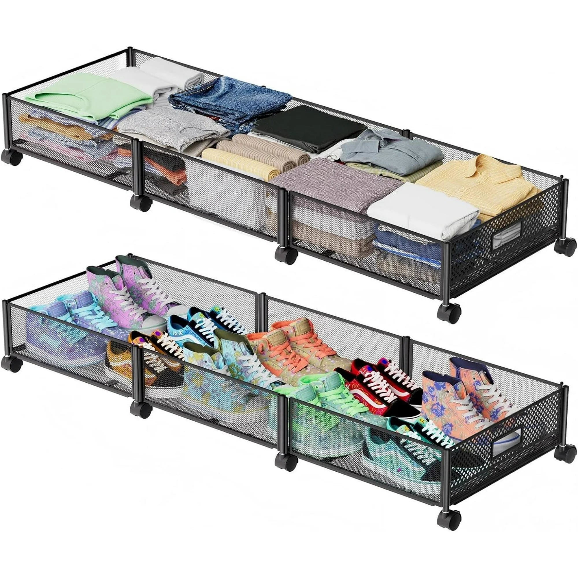 Under Bed Storage on Wheels, Large Capacity Rolling Containers, Foldable Drawers W803948