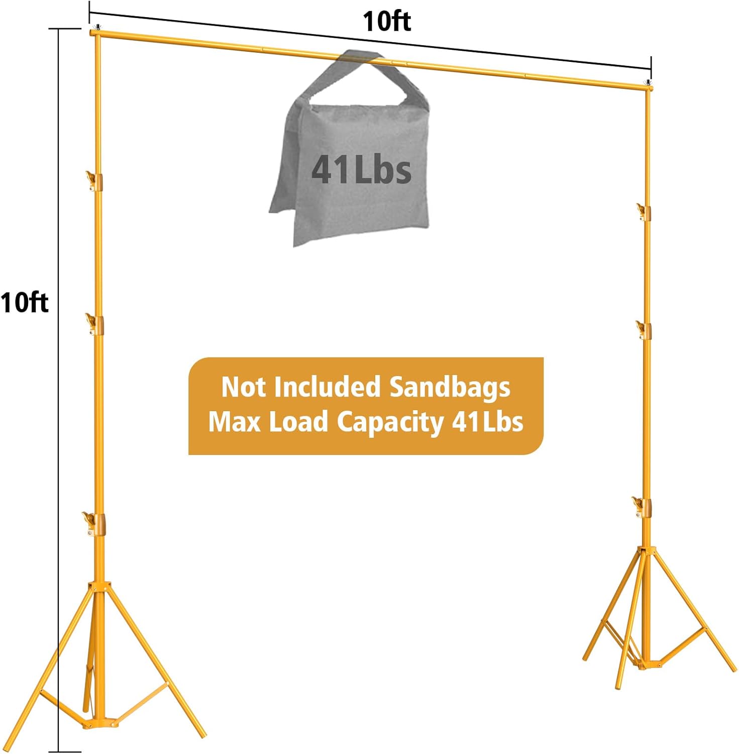 Photography Backdrop Stand, 10x10ft, Gold, with Carry Bag O967328